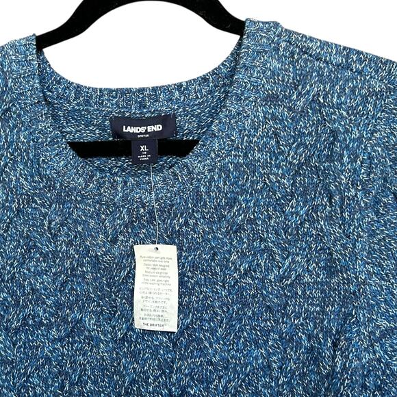 Women's NWT Lands End Cable Knit Blue Marled Crewneck Drifter Sweater Size XL - Picture 2 of 7